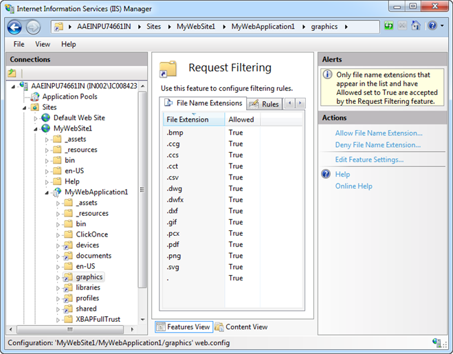 RequestFiltering in IIS on Virtual Directory