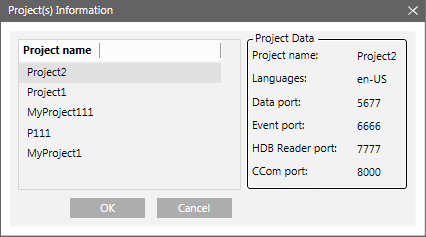 Project(s) Information Dialog Box