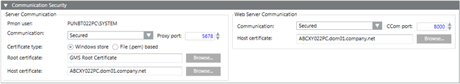Communication Security Expander for Project Settings Tab on Server